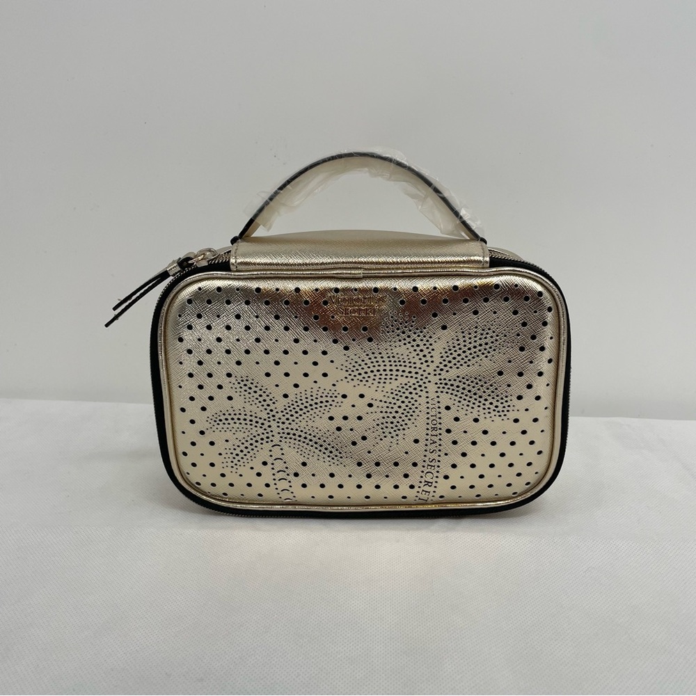 New VICTORIA'S SECRET GOLD LASER CUT PALM TREE BEAUTY BAG MAKEUP COSMETIC CASE - Picture 2 of 8